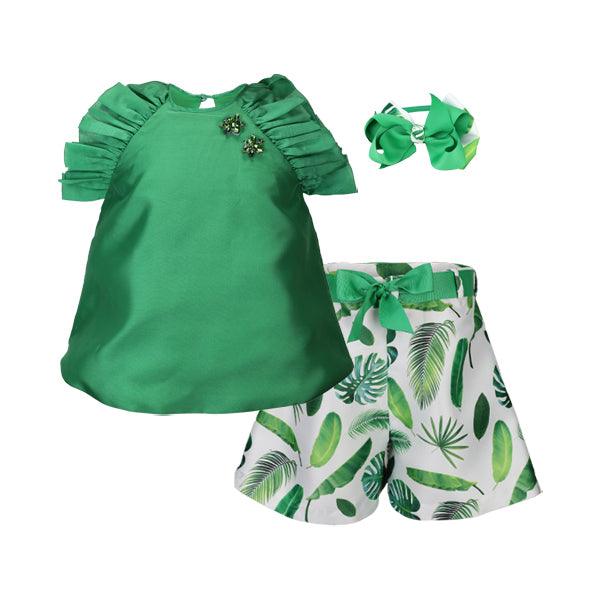 GREEN MIKADO DRESS SET WITH HAIRBOW - ruffntumblekids
