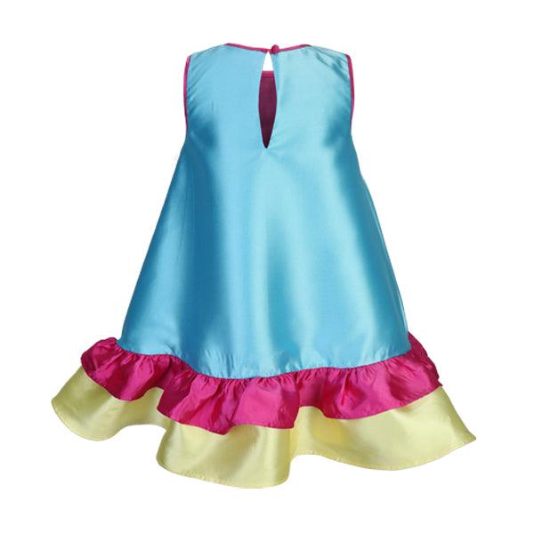 MULTICOLOUR SLEEVELEES SWING DRESS WITH HAIRBOW
