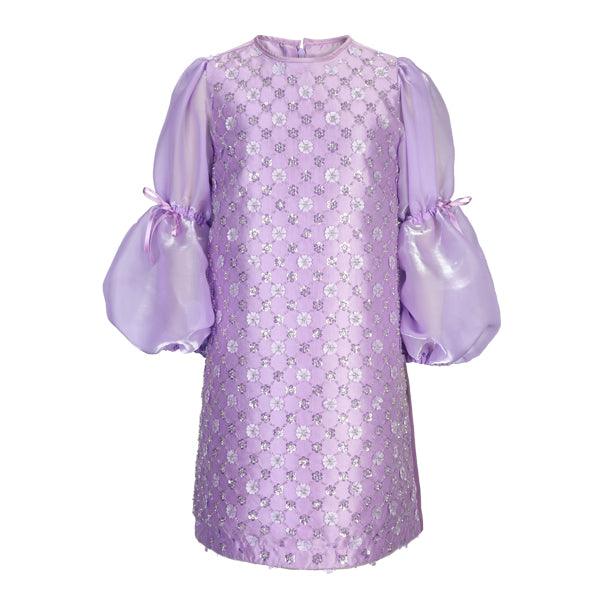 LILAC BEADED MIKADO AND VALENTINO DRESS WITH HAIRBOW