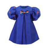 BLUE MIKADO DRESS WITH HAIR BOW FOR BABY GIRLS - ruffntumblekids