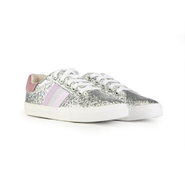 GIRLS SPARKLY LACE SNEAKERS - SILVER - ruffntumblekids