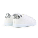 GIRLS LACE-UP SNEAKERS - WHITE AND SILVER - ruffntumblekids