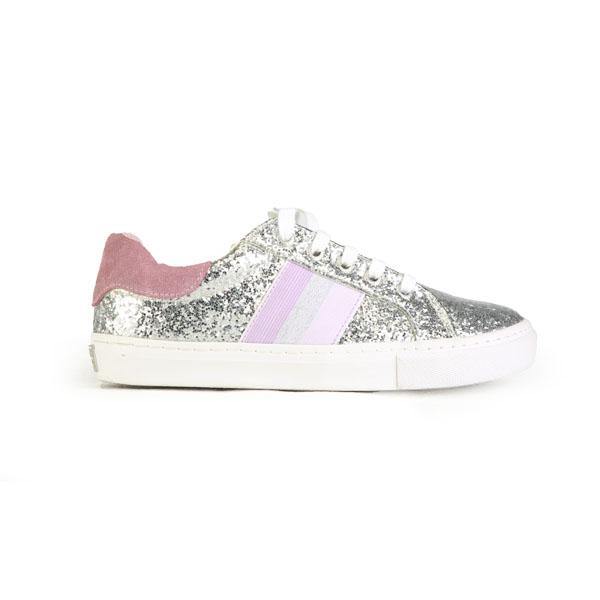 GIRLS SPARKLY LACE SNEAKERS - SILVER - ruffntumblekids
