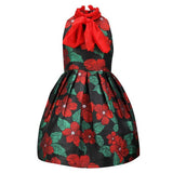 GIRLS MULTICOLOR FLORAL DRESS WITH RED NECK TIE - ruffntumblekids