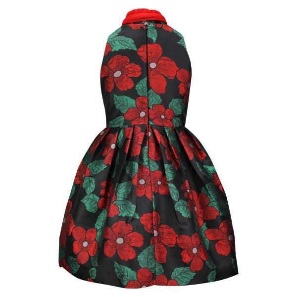 GIRLS MULTICOLOR FLORAL DRESS WITH RED NECK TIE - ruffntumblekids