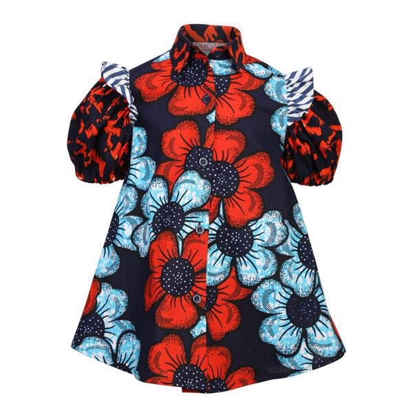 FLORAL VINTAGE ANKARA FREE SHIRT DRESS FOR BABY GIRLS - ruffntumblekids