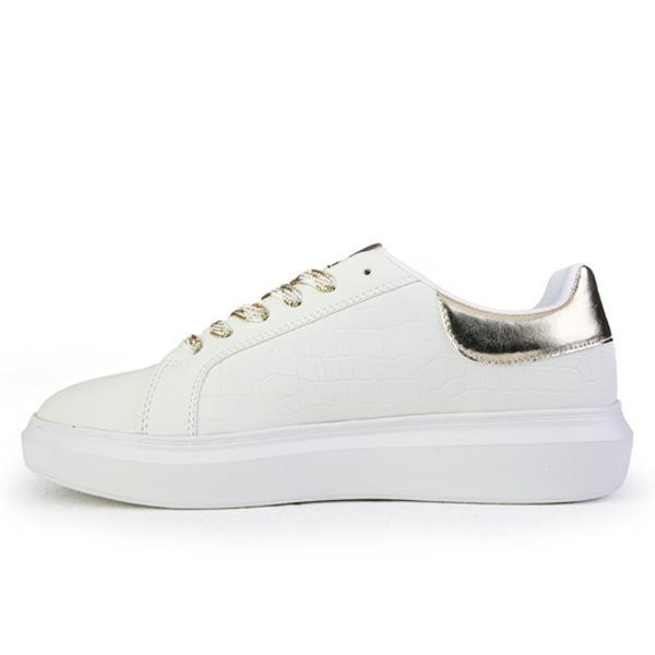 GIRLS LACE-UP SNEAKERS WITH GOLD HEEL - OFF WHITE - ruffntumblekids