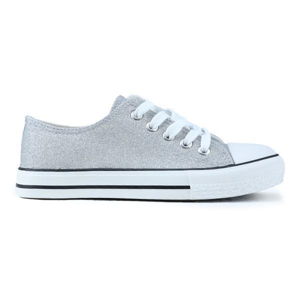 GIRLS TRENDY LACE-UP SNEAKERS WITH SPARKLES - SILVER - ruffntumblekids