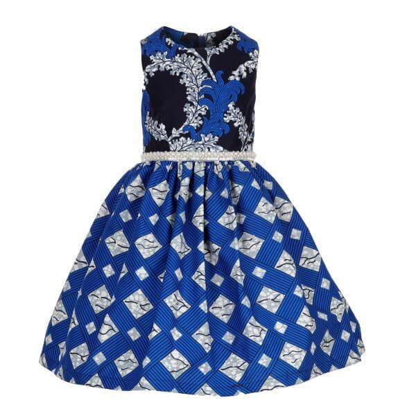 BABY GIRLS BLUE MIXED PRINT ANKARA DRESS - ruffntumblekids