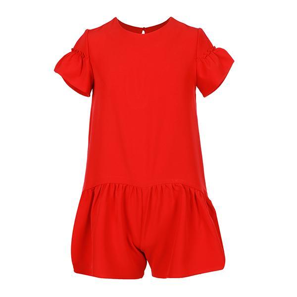Red Crepe Playsuit for girls - ruffntumblekids