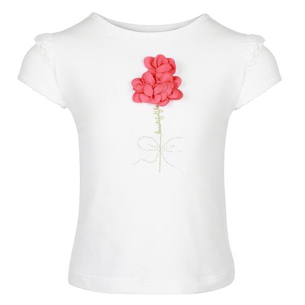 Girls Floral Embroidered Tee - White - ruffntumblekids