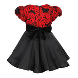 Red and Black Puff Sleeve Damask Dress - ruffntumblekids