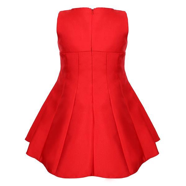 Girl's Party Dress With Pleat Detail - Red - ruffntumblekids