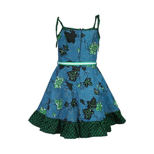 GIRLS ANKARA PRINT FLARE DRESS - BLUE AND GREEN - ruffntumblekids