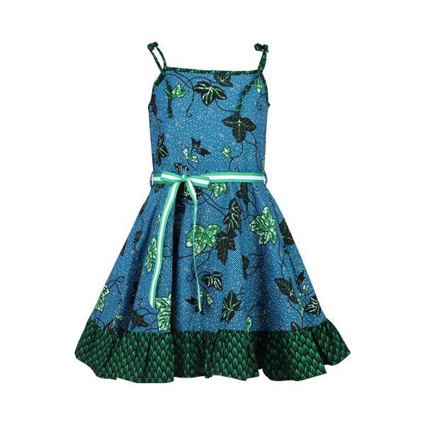 GIRLS ANKARA PRINT FLARE DRESS - BLUE AND GREEN - ruffntumblekids