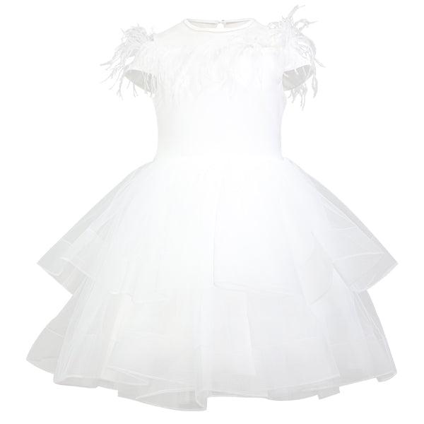 FLARE DRESS WITH FRINGE - WHITE - ruffntumblekids