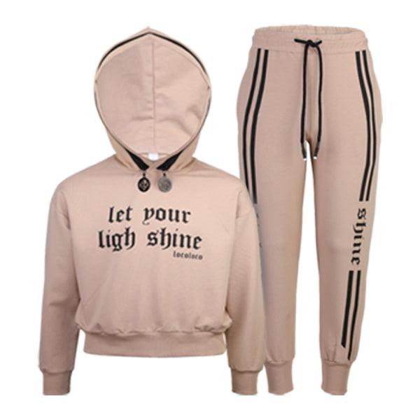 GIRLS 2 PC JOGGERS AND HOODIE SET - BEIGE